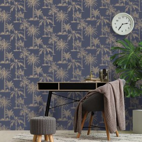 DUTCH WALLCOVERINGS Papel pintado árbol tropical azul marino y plata de DUTCH WALLCOVERINGS, Papel pintado - Ref: Foro24-4374...