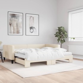 Trundle sofa bed with cream fabric mattress 100x200 cm by vidaXL, Beds and slatted bases - Ref: Foro24-3196605, Price: 503,07...