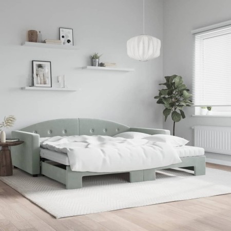 Trundle sofa bed with light gray velvet mattress 100x200 cm by vidaXL, Beds and slatted bases - Ref: Foro24-3197332, Price: 4...