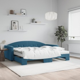 Trundle sofa bed with blue velvet mattress 90x200 cm by vidaXL, Beds and slatted bases - Ref: Foro24-3197324, Price: 419,36 €...