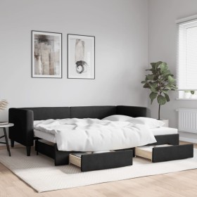 Trundle sofa bed with drawers black fabric 90x200 cm by vidaXL, Beds and slatted bases - Ref: Foro24-3196616, Price: 346,31 €...