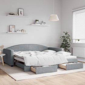 Trundle sofa bed with drawers light gray fabric 100x200 cm by vidaXL, Beds and slatted bases - Ref: Foro24-3197229, Price: 33...