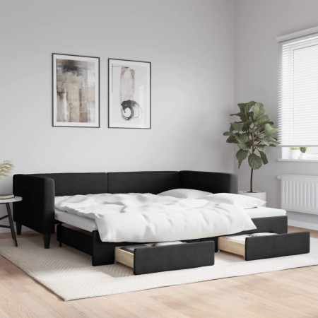 Trundle sofa bed with drawers black fabric 100x200 cm by vidaXL, Beds and slatted bases - Ref: Foro24-3196621, Price: 333,11 ...