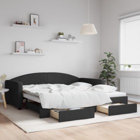 Trundle sofa bed with drawers black fabric 100x200 cm by vidaXL, Beds and slatted bases - Ref: Foro24-3197231, Price: 376,99 ...