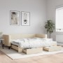 Trundle sofa bed with drawers cream fabric 100x200 cm by vidaXL, Beds and slatted bases - Ref: Foro24-3196623, Price: 364,80 ...