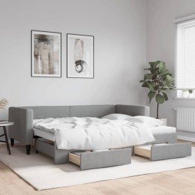 Trundle sofa bed with drawers light gray fabric 90x200 cm by vidaXL, Beds and slatted bases - Ref: Foro24-3196614, Price: 335...