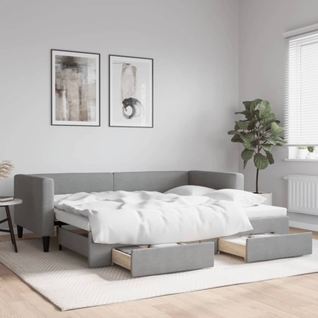 Trundle sofa bed with drawers light gray fabric 90x190 cm by vidaXL, Beds and slatted bases - Ref: Foro24-3196624, Price: 311...