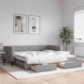 Trundle sofa bed with drawers light gray fabric 100x200 cm by vidaXL, Beds and slatted bases - Ref: Foro24-3196619, Price: 37...