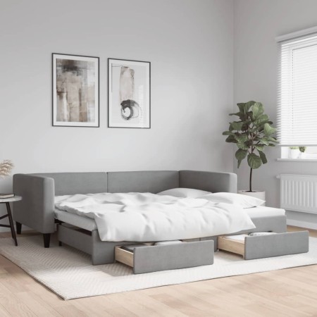 Trundle sofa bed with drawers light gray fabric 100x200 cm by vidaXL, Beds and slatted bases - Ref: Foro24-3196619, Price: 32...