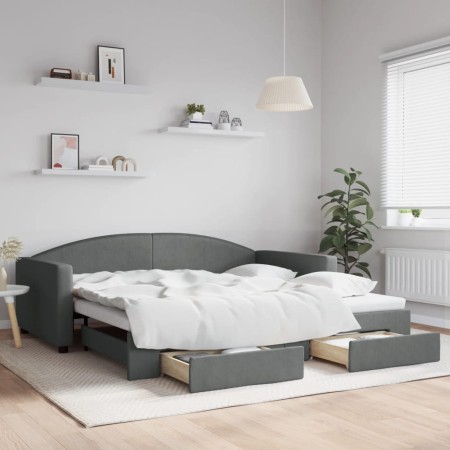 Trundle sofa bed with drawers dark gray fabric 100x200 cm by vidaXL, Beds and slatted bases - Ref: Foro24-3197230, Price: 342...