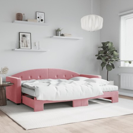 Trundle sofa bed with pink velvet mattress 80x200 cm by vidaXL, Beds and slatted bases - Ref: Foro24-3197321, Price: 447,70 €...