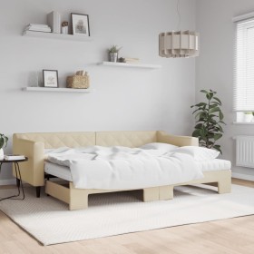 Trundle sofa bed with cream fabric mattress 80x200 cm by vidaXL, Beds and slatted bases - Ref: Foro24-3197443, Price: 411,99 ...