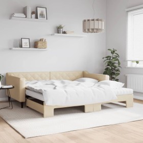 Trundle sofa bed with cream fabric mattress 100x200 cm by vidaXL, Beds and slatted bases - Ref: Foro24-3197453, Price: 505,99...