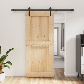 Puerta corredera con herrajes madera maciza de pino 90x210 cm de vidaXL, Puertas - Ref: Foro24-3202995, Precio: 151,48 €, Des...