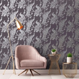 DUTCH WALLCOVERINGS Lila und silberne Pfauentapete von DUTCH WALLCOVERINGS, Bemaltes Papier - Ref: Foro24-437416, Preis: 22,9...