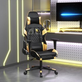 Gaming chair with footrest in black and gold synthetic leather by vidaXL, Gaming chairs - Ref: Foro24-3143766, Price: 146,48 ...