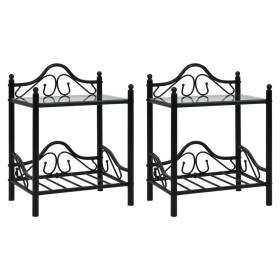 Bedside tables made of steel and tempered glass, 45x30.5x60cm, black, set of 2 units. by vidaXL, Nightstands - Ref: Foro24-24...