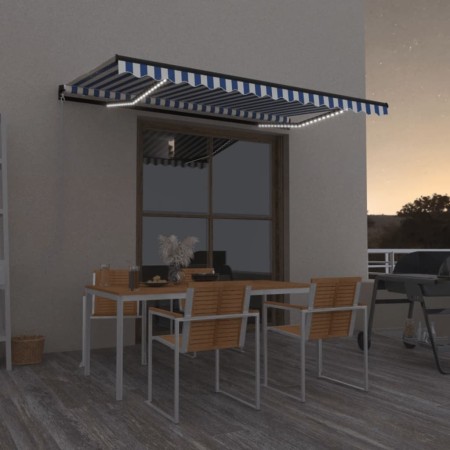 Manual retractable awning with blue and white LED 450x350 cm by vidaXL, Awnings - Ref: Foro24-3069201, Price: 515,99 €, Disco...