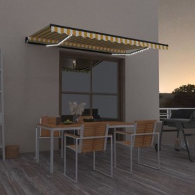 Manual retractable awning with yellow and white LED 450x350 cm by vidaXL, Awnings - Ref: Foro24-3069203, Price: 483,42 €, Dis...