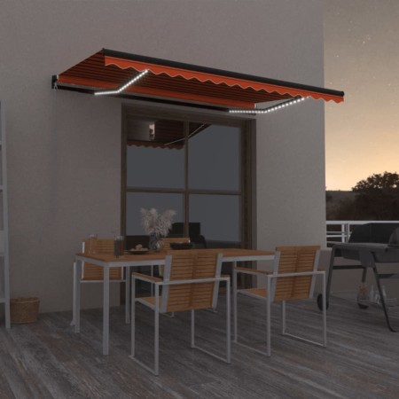 Manual retractable awning with orange and brown LED 450x350 cm by vidaXL, Awnings - Ref: Foro24-3069205, Price: 529,99 €, Dis...