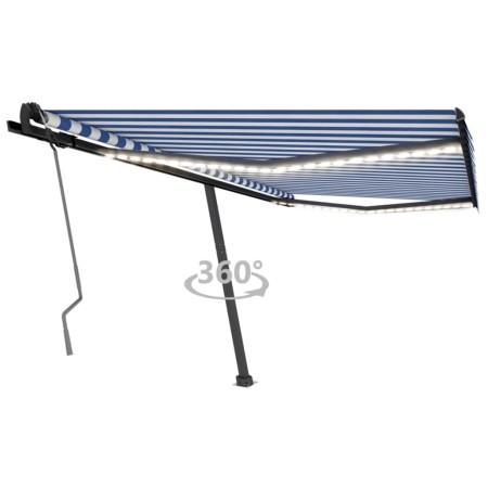 Retractable manual awning with blue and white LED lights 450x350 cm by vidaXL, Awnings - Ref: Foro24-3069841, Price: 589,06 €...