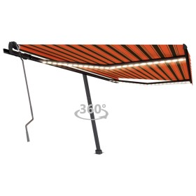 Retractable manual awning with orange and brown LED lights 450x350 cm by vidaXL, Awnings - Ref: Foro24-3069845, Price: 602,36...