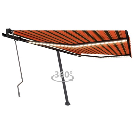 Retractable manual awning with orange and brown LED lights 450x350 cm by vidaXL, Awnings - Ref: Foro24-3069845, Price: 602,36...