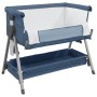 Crib with mattress in navy blue linen fabric by vidaXL, Cribs and beds for children - Ref: Foro24-10292, Price: 116,05 €, Dis...