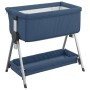 Crib with mattress in navy blue linen fabric by vidaXL, Cribs and beds for children - Ref: Foro24-10292, Price: 116,05 €, Dis...