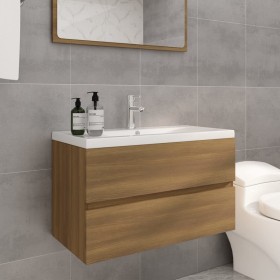 Mueble de baño con lavabo madera contrachapada marrón roble de vidaXL, Tocadores de baño - Ref: Foro24-3120344, Precio: 200,5...