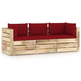 3-seater pallet sofa with green impregnated pine wood cushions by vidaXL, Garden sets - Ref: Foro24-3074564, Price: 363,99 €,...