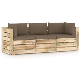 3-Sitzer-Sofa aus Paletten mit Kissen aus grün imprägniertem Kiefernholz von vidaXL, Gartensets - Ref: Foro24-3074563, Preis:...