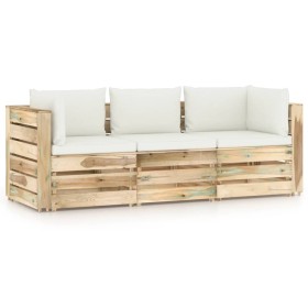 3-Sitzer-Sofa aus Paletten mit Kissen aus grün imprägniertem Kiefernholz von vidaXL, Gartensets - Ref: Foro24-3074557, Preis:...