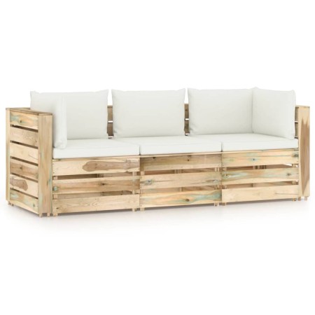 3-Sitzer-Sofa aus Paletten mit Kissen aus grün imprägniertem Kiefernholz von vidaXL, Gartensets - Ref: Foro24-3074557, Preis:...