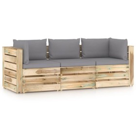 3-seater pallet sofa with green impregnated pine wood cushions by vidaXL, Garden sets - Ref: Foro24-3074556, Price: 412,99 €,...