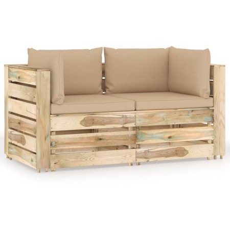 2-seater pallet sofa with green impregnated pine wood cushions by vidaXL, Garden sets - Ref: Foro24-3074546, Price: 345,48 €,...