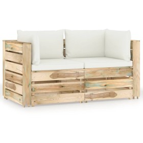 2-seater pallet sofa with green impregnated pine wood cushions by vidaXL, Garden sets - Ref: Foro24-3074545, Price: 342,99 €,...