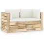 2-seater pallet sofa with green impregnated pine wood cushions by vidaXL, Garden sets - Ref: Foro24-3074545, Price: 342,84 €,...