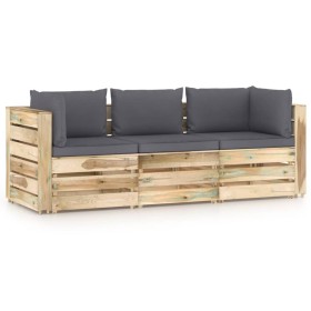 3-seater pallet sofa with green impregnated pine wood cushions by vidaXL, Garden sets - Ref: Foro24-3074555, Price: 404,95 €,...