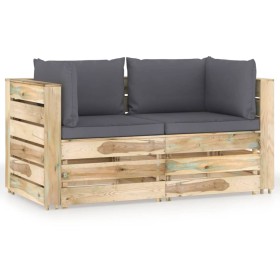 2-seater pallet sofa with gray impregnated pine wood cushions by vidaXL, Garden sets - Ref: Foro24-3074543, Price: 312,99 €, ...