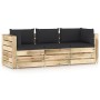 3-Sitzer-Sofa aus Paletten mit Kissen aus grün imprägniertem Kiefernholz von vidaXL, Gartensets - Ref: Foro24-3074562, Preis:...