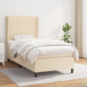 Box spring bed with cream fabric mattress 90x200 cm by vidaXL, Beds and slatted bases - Ref: Foro24-3128098, Price: 367,82 €,...