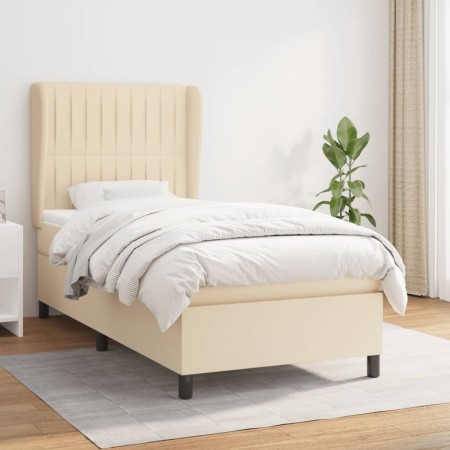 Box spring bed with cream fabric mattress 90x200 cm by vidaXL, Beds and slatted bases - Ref: Foro24-3128098, Price: 368,18 €,...