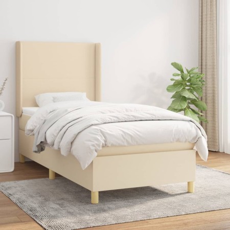 Box spring bed with cream fabric mattress 90x200 cm by vidaXL, Beds and slatted bases - Ref: Foro24-3131806, Price: 359,16 €,...