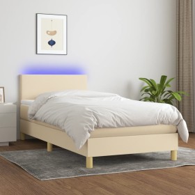 Boxspringbett-Matratze und LED-Leuchten, cremefarbener Stoff, 90 x 200 cm von vidaXL, Betten und Lattenroste - Ref: Foro24-31...