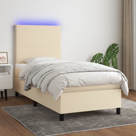 Box spring bed mattress and LED lights cream fabric 90x200 cm by vidaXL, Beds and slatted bases - Ref: Foro24-3134690, Price:...