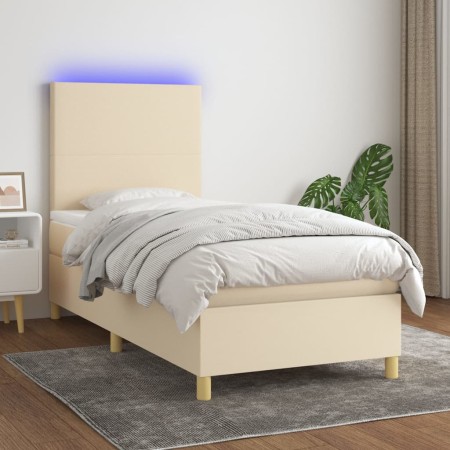 Box spring bed mattress and LED lights cream fabric 90x200 cm by vidaXL, Beds and slatted bases - Ref: Foro24-3135250, Price:...