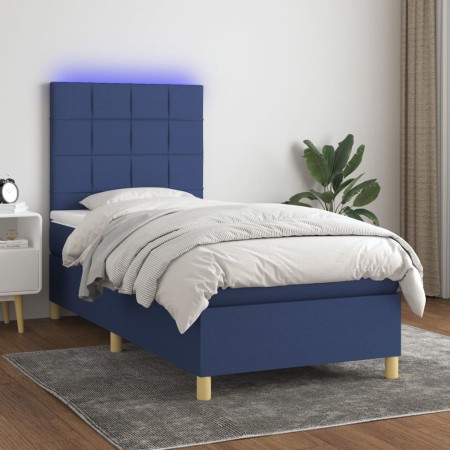 Boxspringbettmatratze und LED-Leuchten aus blauem Stoff 90x190 cm von vidaXL, Betten und Lattenroste - Ref: Foro24-3135403, P...