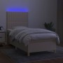 Cama box spring colchón y luces LED tela crema 90x200 cm de vidaXL, Camas y somieres - Ref: Foro24-3135570, Precio: 367,50 €,...