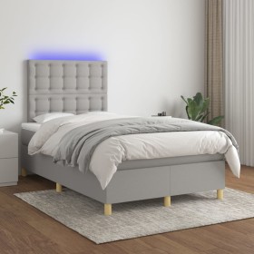 Cama box spring con colchón tela y LED gris claro 120x200 cm de vidaXL, Camas y somieres - Ref: Foro24-3135741, Precio: 422,9...